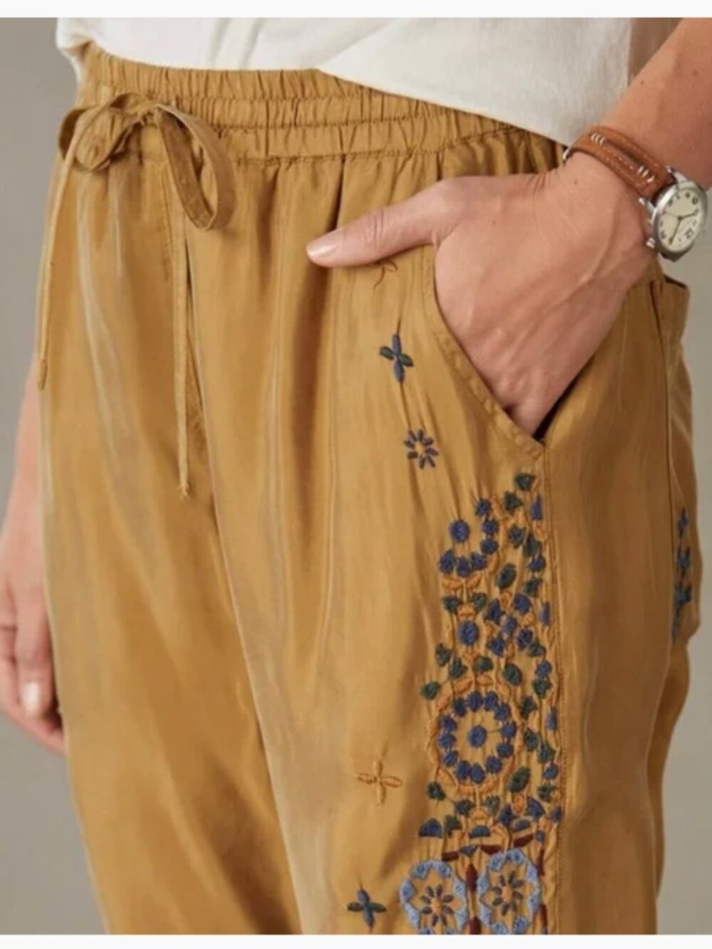 Johnny Was Gemma Pant Marrakesh Jogger Mustard Gold Embroidered NWT Size XS - Picture 4 of 16